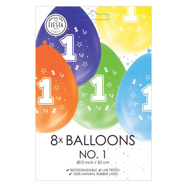Globos ballonnen 2-zijdig geprint cijfer 1, 8st.