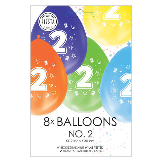 Globos ballonnen 2-zijdig geprint cijfer 2, 8st.