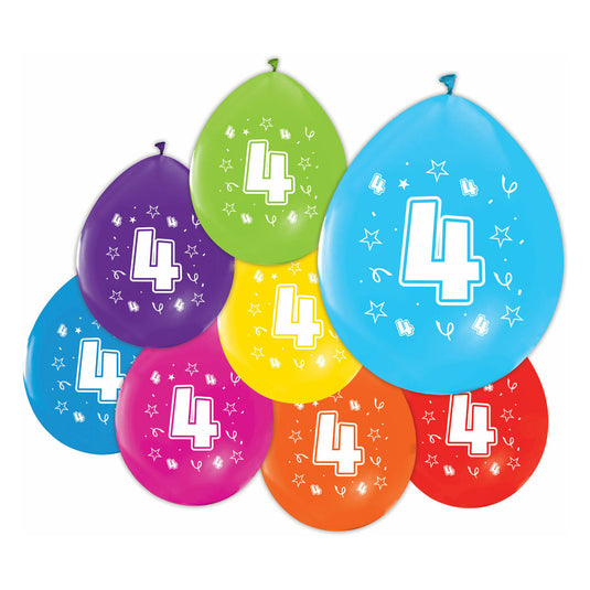 Globos ballonnen 2-zijdig geprint cijfer 4, 8st.