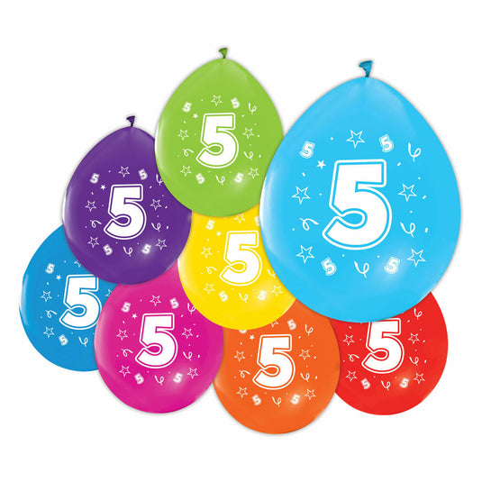 Globos ballonnen 2-zijdig geprint cijfer 5, 8st.