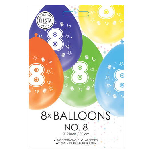 Globos ballonnen 2-zijdig geprint cijfer 8, 8st.