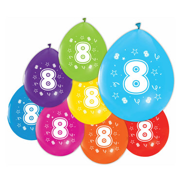 Globos ballonnen 2-zijdig geprint cijfer 8, 8st.