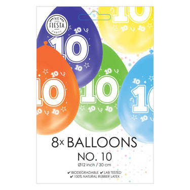 Globos ballonnen 2-zijdig geprint cijfer 10, 8st.