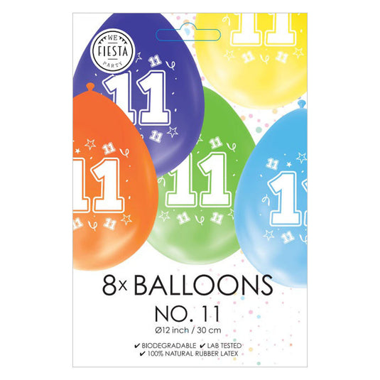 Globos ballonnen 2-zijdig geprint cijfer 11, 8st.