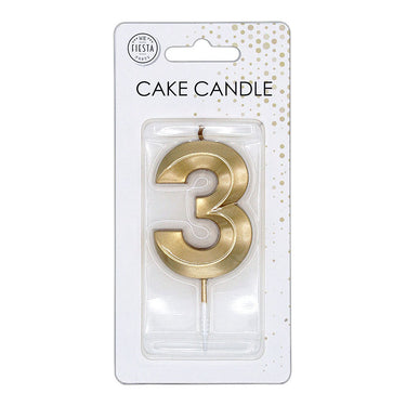Globos taartkaars 6cm metallic goud no. 3