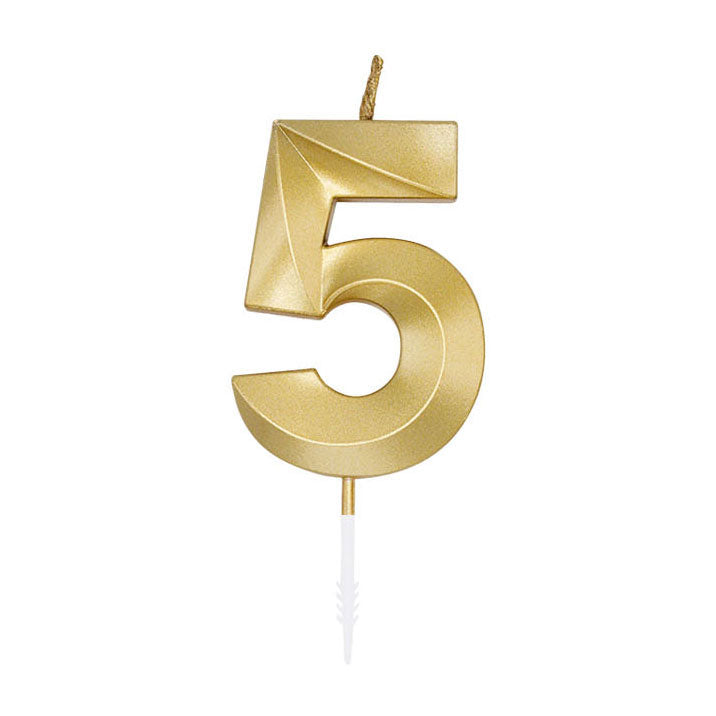 Afbeelding laden in galerijviewer, Globos taartkaars 6cm metallic goud no. 5
