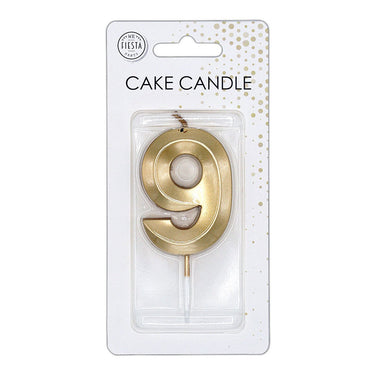 Globos taartkaars 6cm metallic goud no. 9
