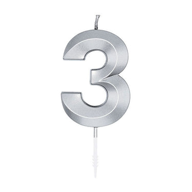 Globos taartkaars 6cm metallic zilver no.3
