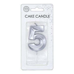 Globos taartkaars 6cm metallic zilver no.5