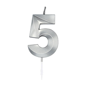 Globos taartkaars 6cm metallic zilver no.5