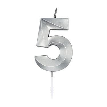 Globos taartkaars 6cm metallic zilver no.5