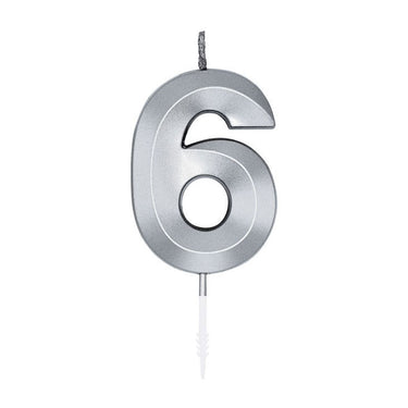 Globos taartkaars 6cm metallic zilver no.6