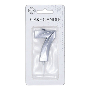 Globos taartkaars 6cm metallic zilver no.7