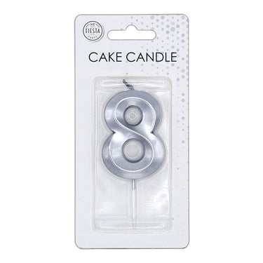 Globos taartkaars 6cm metallic zilver no.8