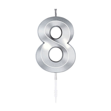 Globos taartkaars 6cm metallic zilver no.8