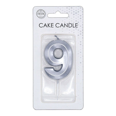 Globos taartkaars 6cm metallic zilver no.9