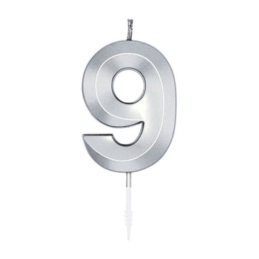 Globos taartkaars 6cm metallic zilver no.9