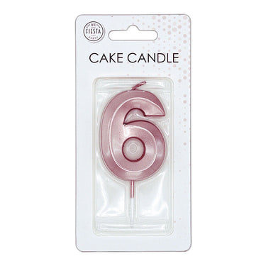 Globos taartkaars 6cm metallic rose goud no. 6