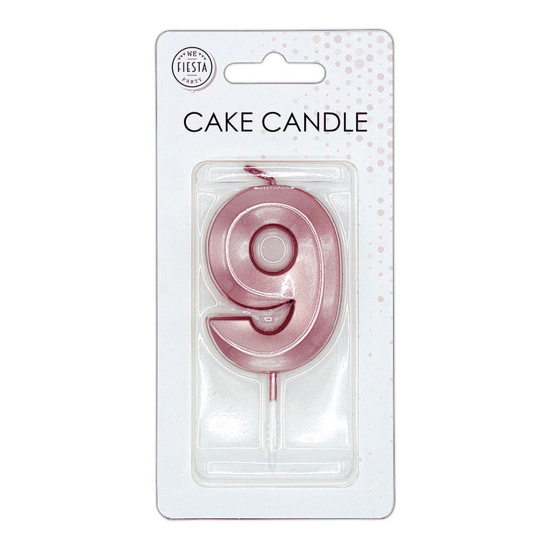 Afbeelding laden in galerijviewer, Globos taartkaars 6cm metallic rose goud no. 9
