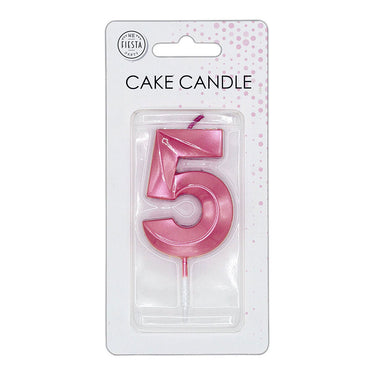 Globos taartkaars 6cm metallic licht roze no. 5