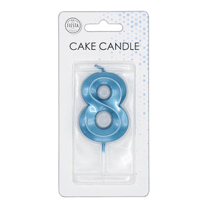 Globos taartkaars 6cm metallic licht blauw no. 8