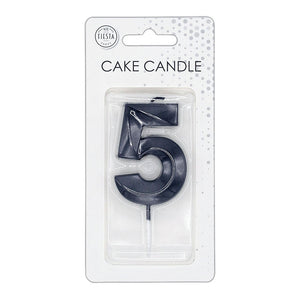 Globos taartkaars 6cm metallic zwart no. 5