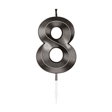 Globos taartkaars 6cm metallic zwart no. 8