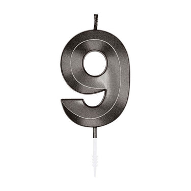 Globos taartkaars 6cm metallic zwart no. 9