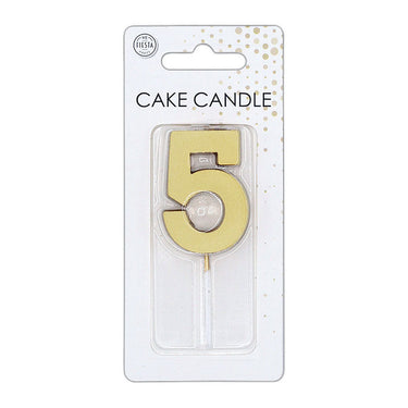 Globos taartkaars 4,5cm metallic goud no. 5