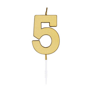 Globos taartkaars 4,5cm metallic goud no. 5
