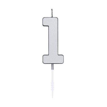 Globos taartkaars 4,5cm metallic zilver no. 1