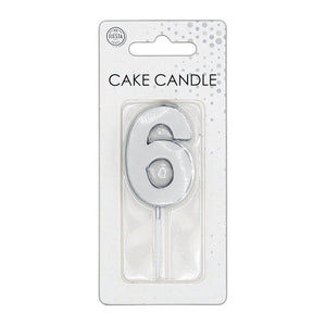 Globos taartkaars 4,5cm metallic zilver no. 6
