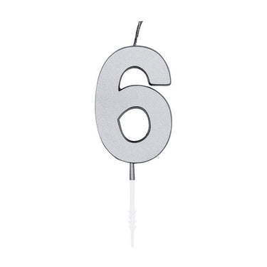 Globos taartkaars 4,5cm metallic zilver no. 6
