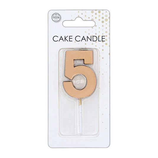 Globos taartkaars 4,5cm metallic rose goud no. 5