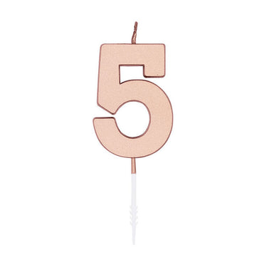Globos taartkaars 4,5cm metallic rose goud no. 5