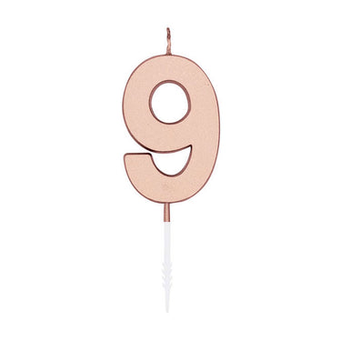 Globos taartkaars 4,5cm metallic rose goud no. 9