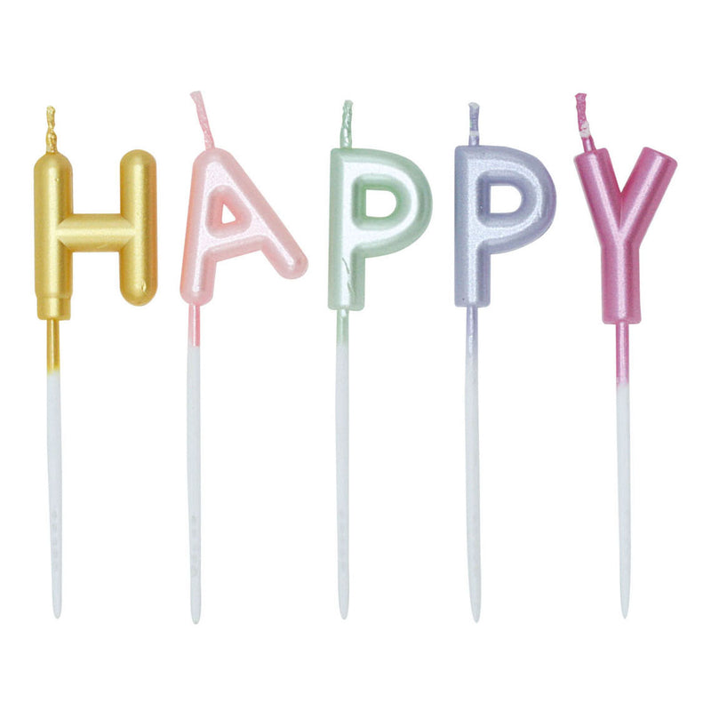 Afbeelding laden in galerijviewer, Globos taartkaarsen set happy birthday pastel kleuren
