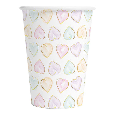 Globos papieren bekers 210ml watercolors hearts - 8st.