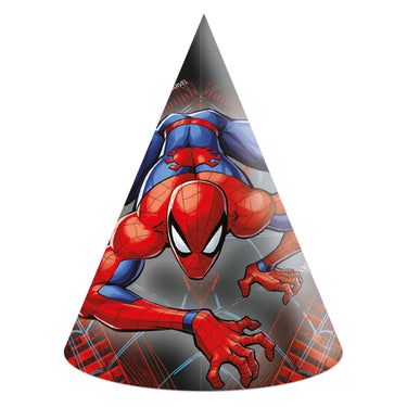Globos papieren hoedjes spiderman world of web - 6st.