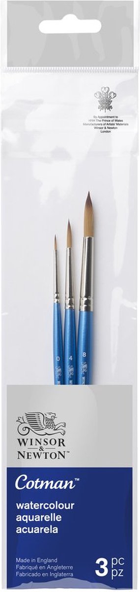 Winsor newton 5390607 cotman aquarellpenseel set 2 – 3 synthetische ronde penselen, korte steel (0, 4, 8)