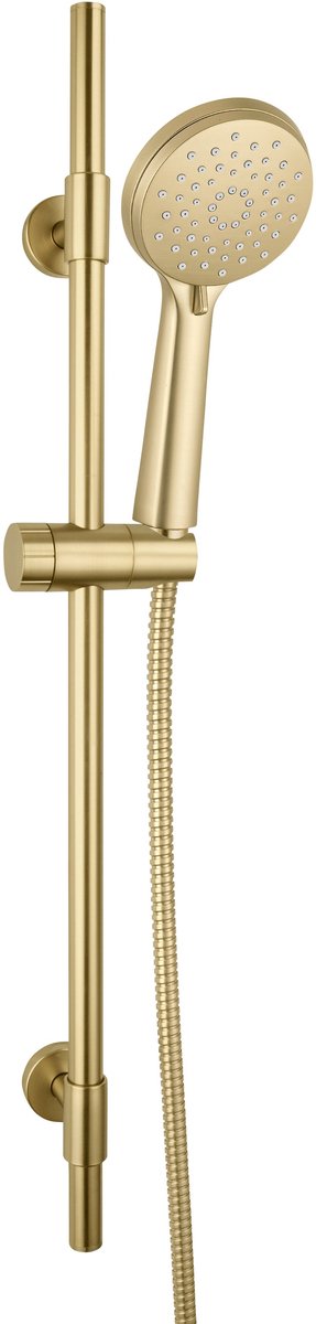 Wenko doucheset young line in mat goud met rvs douchestang 66cm, douchekophouder, douchekop ø10cm met 3 standen en doucheslang 150cm