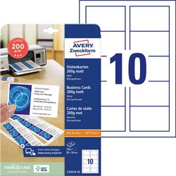 Visitekaarten avery 185g m2 85 x 54 mm mat