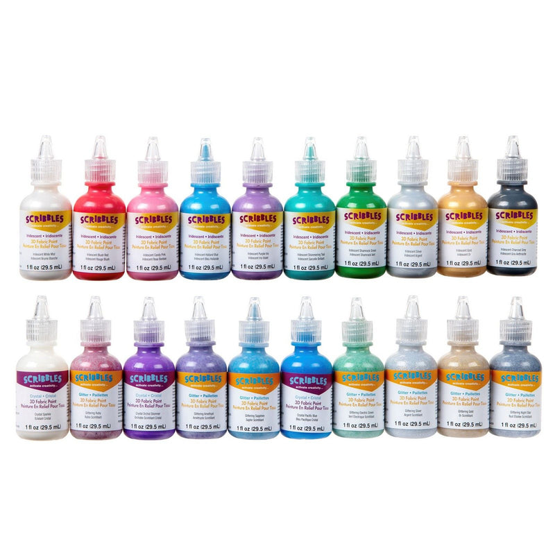 Load image into Gallery viewer, Scribbles • 3d textielverf set 29,5ml glitter regenboog 20stuks
