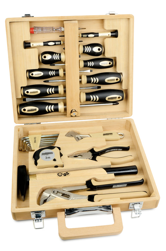Brüder mannesmann gereedschapset in bamboe koffer (hobby) - 29001