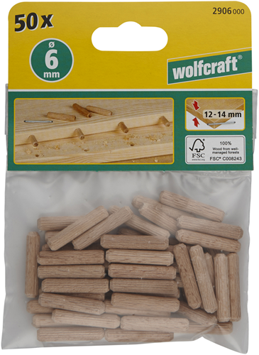 Wolfcraft - deuvel 6mm - 50 deuvels - 6 x 30 mm - 2906000