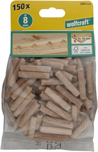Wolfcraft - deuvel 8mm - 150 deuvels - 8 x 40 mm - 2907000