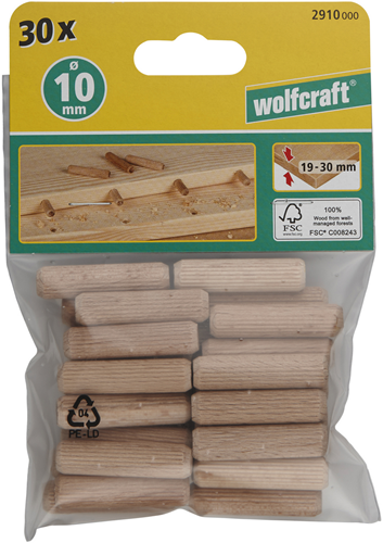 Load image into Gallery viewer, Wolfcraft gegroefde houten deuvels | buche | ø10 x 40mm | 30 stuks - 2910000
