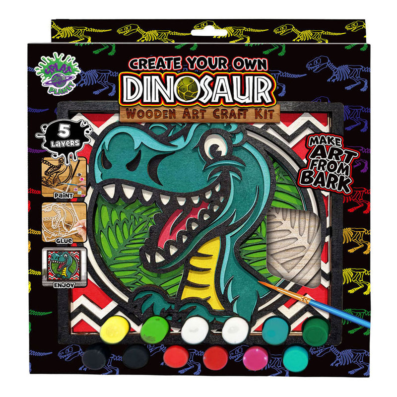 Load image into Gallery viewer, Splat planet wood art knutselset dino
