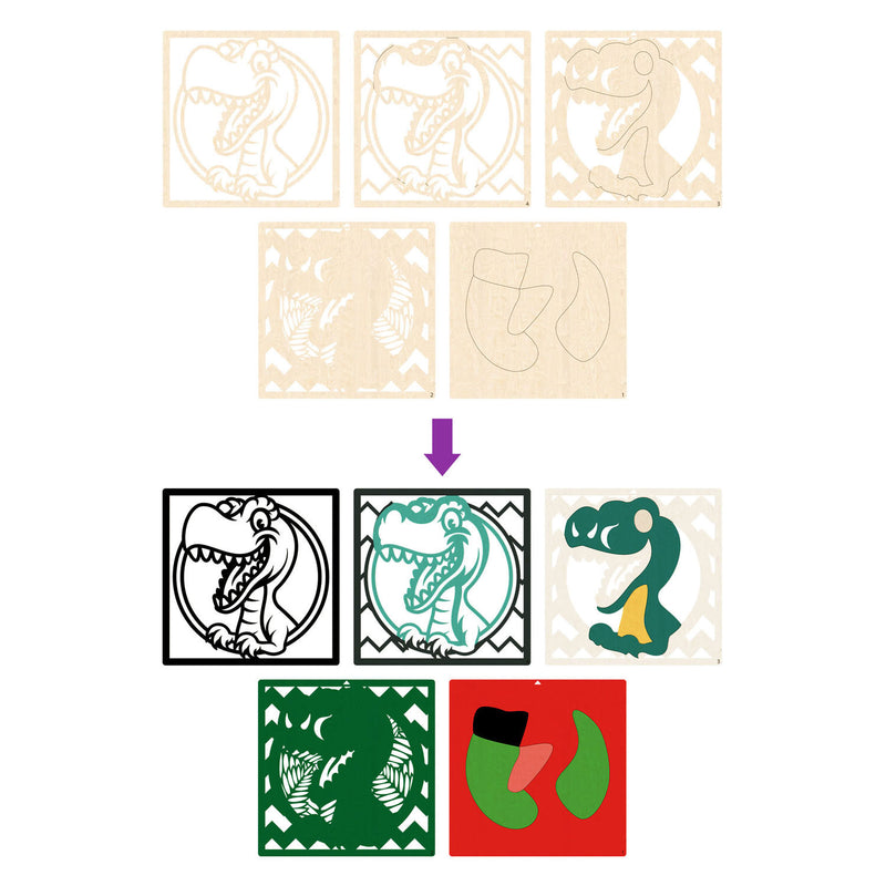 Load image into Gallery viewer, Splat planet wood art knutselset dino
