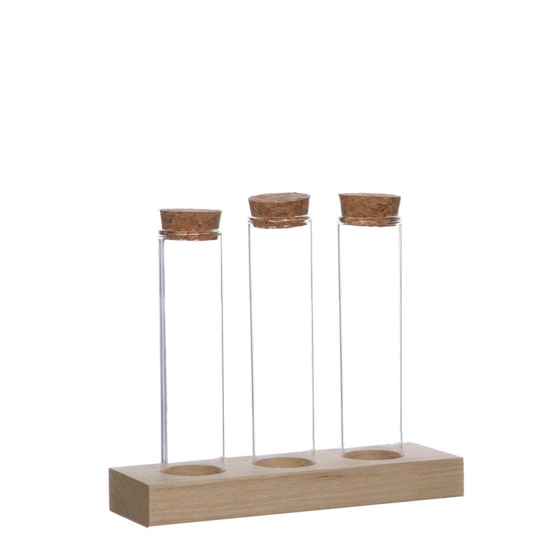 Load image into Gallery viewer, Ideas 4 seasons houten houder met 3 reageerbuizen met kurk stopper ã˜3x15cm
